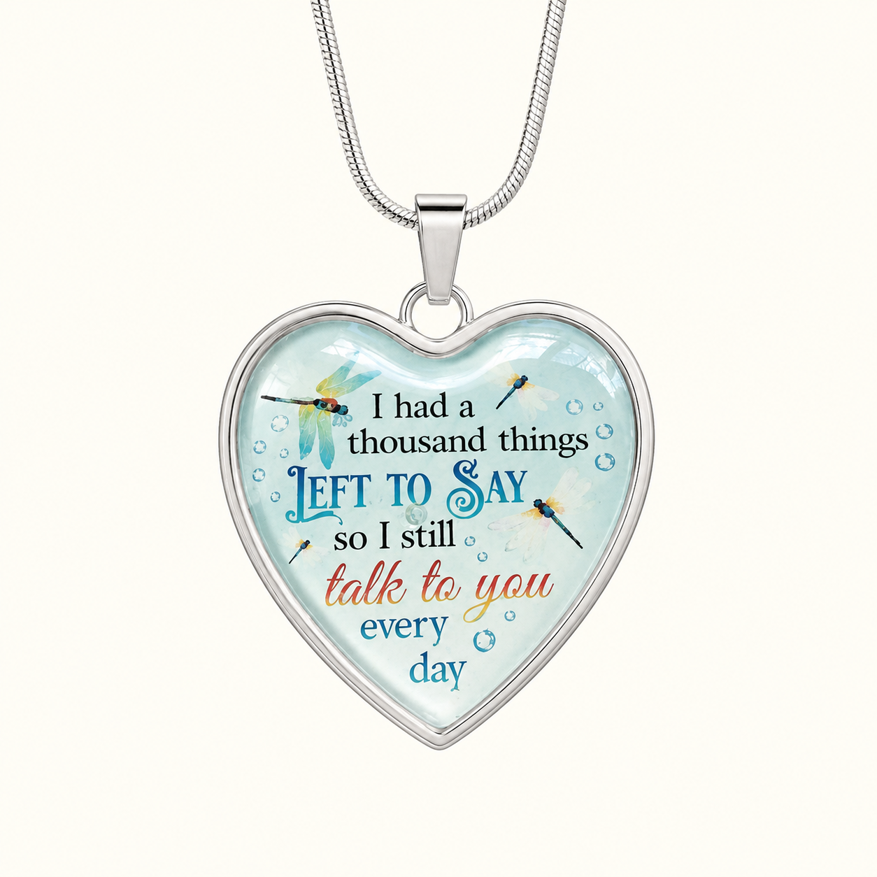 I Had a Thousand Things Left to Say Heart Necklace - Dragonfly Memorial Remembrance Gift