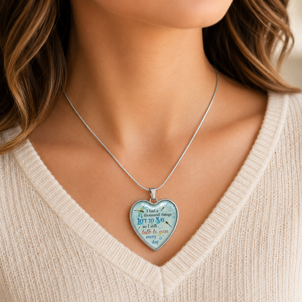 I Had a Thousand Things Left to Say Heart Necklace - Dragonfly Memorial Remembrance Gift