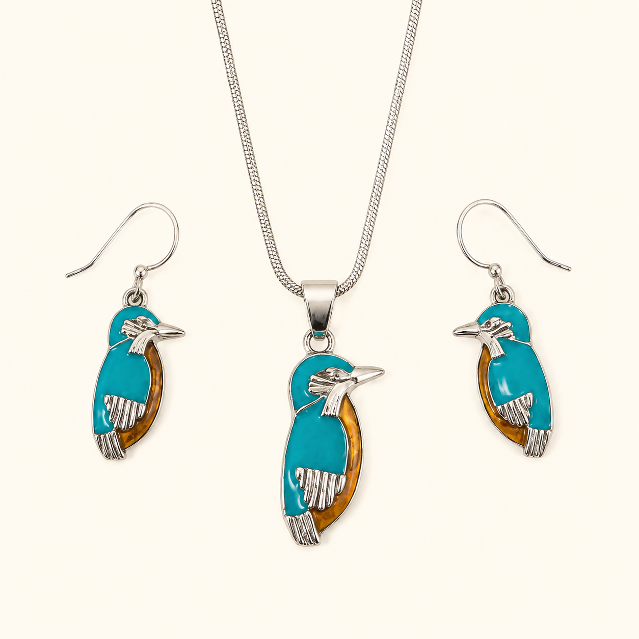 Turquoise Kingfisher Jewelry Set Necklace and Earrings