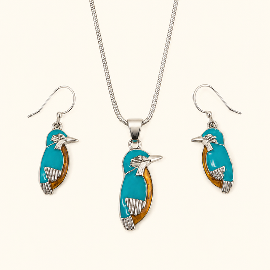 Turquoise Kingfisher Jewelry Set Necklace and Earrings