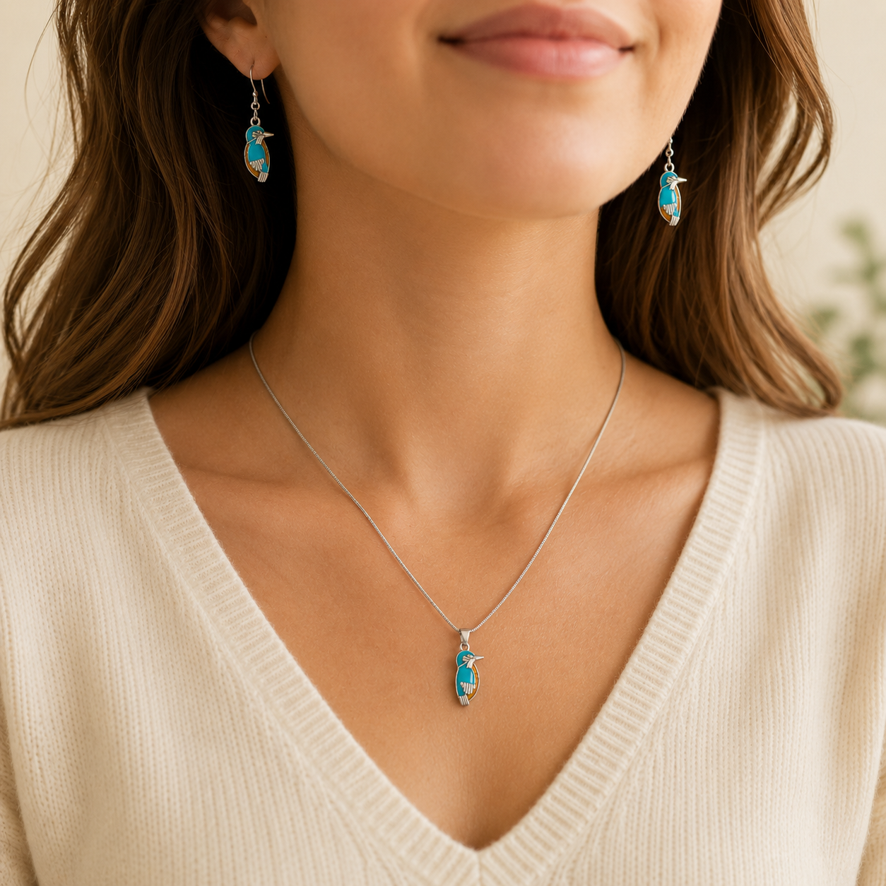 Turquoise Kingfisher Jewelry Set Necklace and Earrings