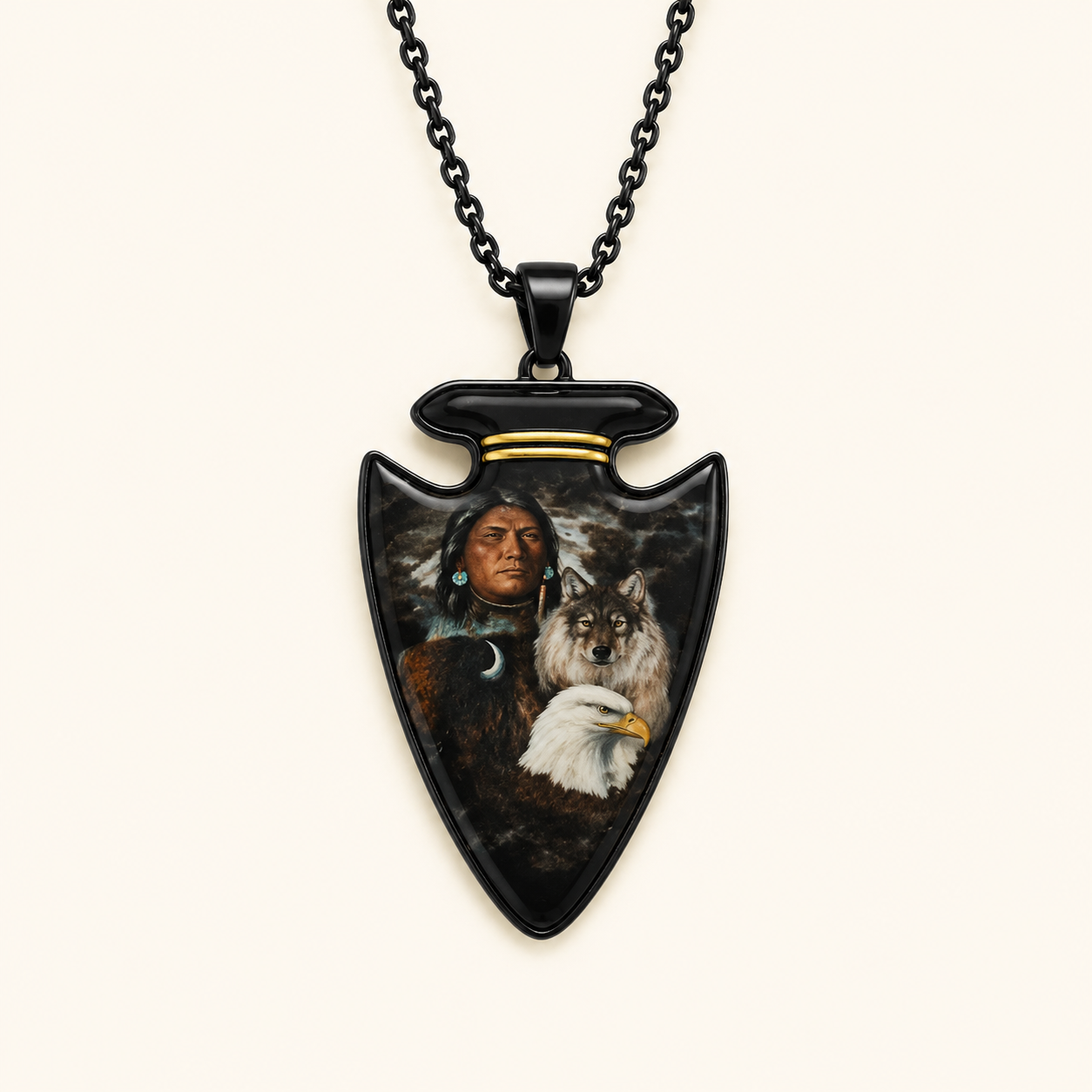 Black Arrowhead Wolf Eagle Necklace