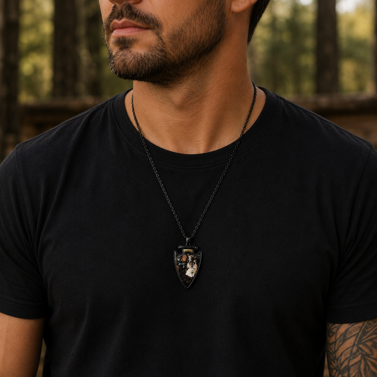 Black Arrowhead Wolf Eagle Necklace