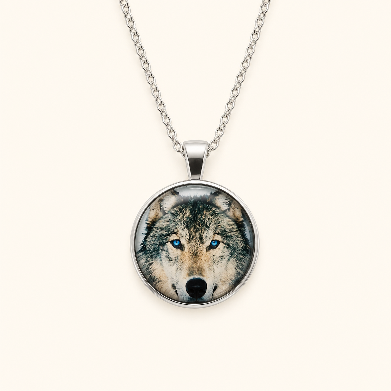 Blue Eyed Wolf Pendant Necklace
