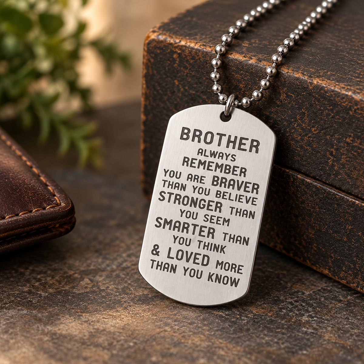 dog tag style necklace that reads brother always remember you are braver than you believe stronger than you seem smarter than you think and loved more than you know