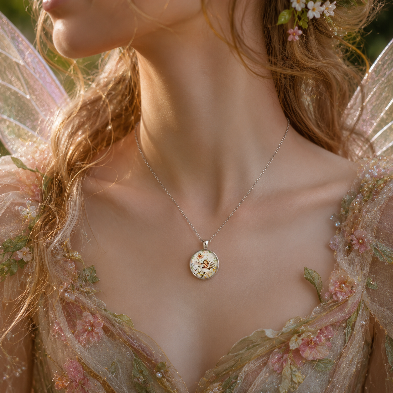 Enchanted Fairy Garden Necklace – Whimsical Fairy Pendant