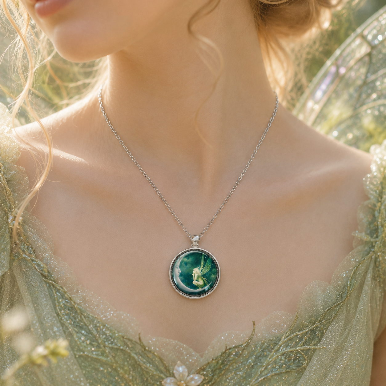 Fairy Moon Necklace - Enchanted Crescent Moon Fairy Pendant