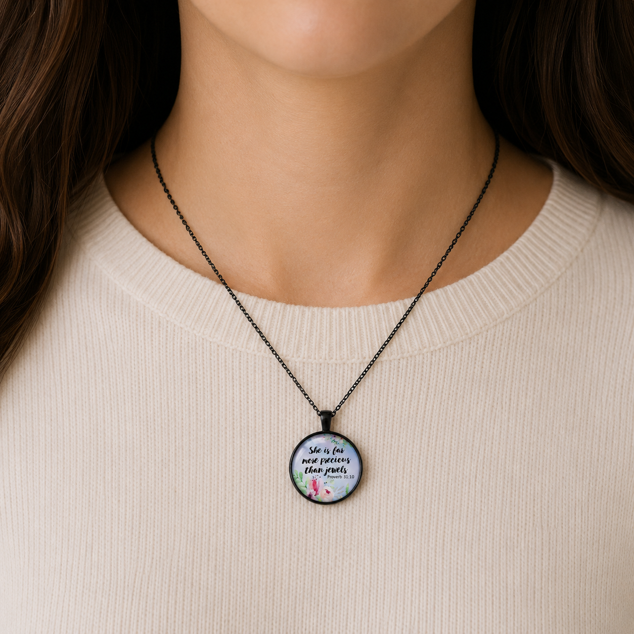She Is Far More Precious Than Jewels Necklace – Proverbs 31:10 Christian Gift Necklace