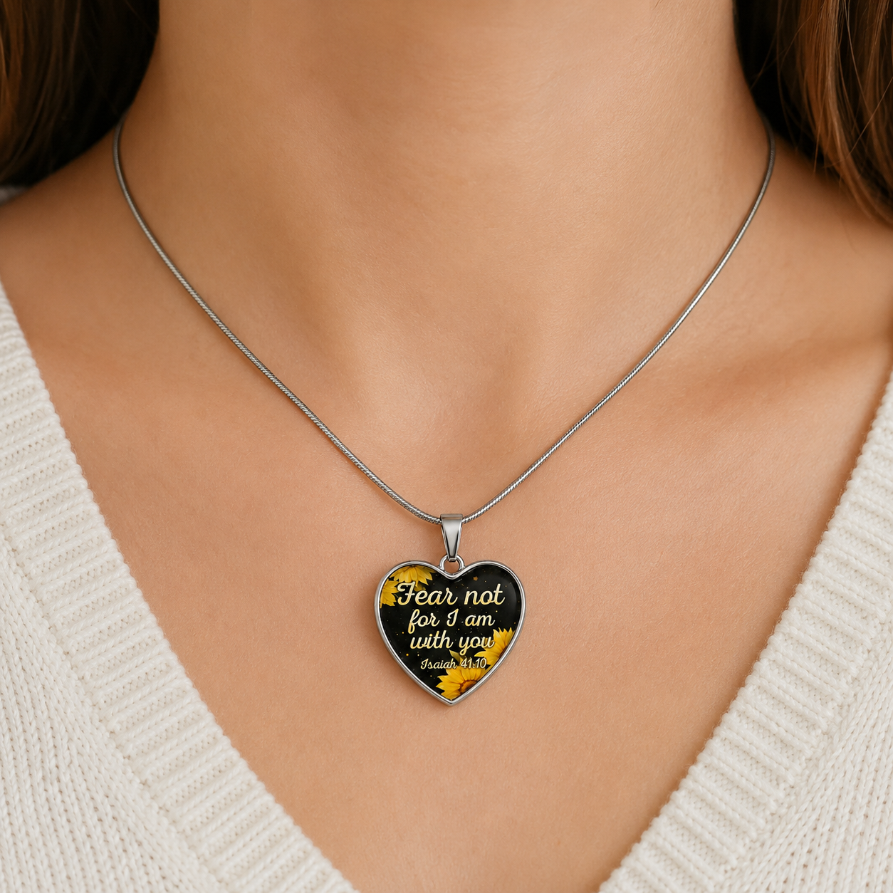 Fear Not for I Am With You Heart Necklace – Isaiah 41:10 Christian Faith Pendant