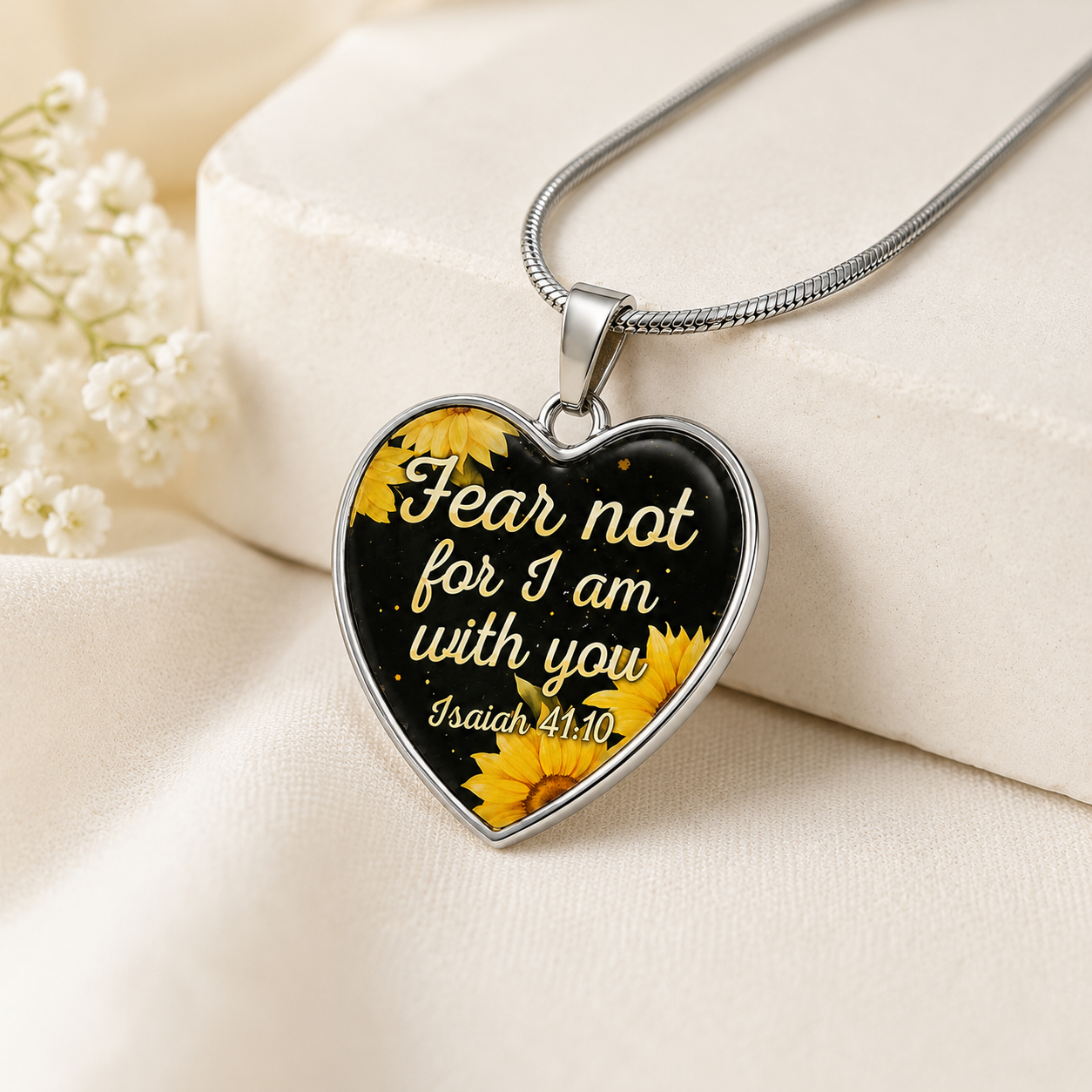 Fear Not for I Am With You Heart Necklace – Isaiah 41:10 Christian Faith Pendant