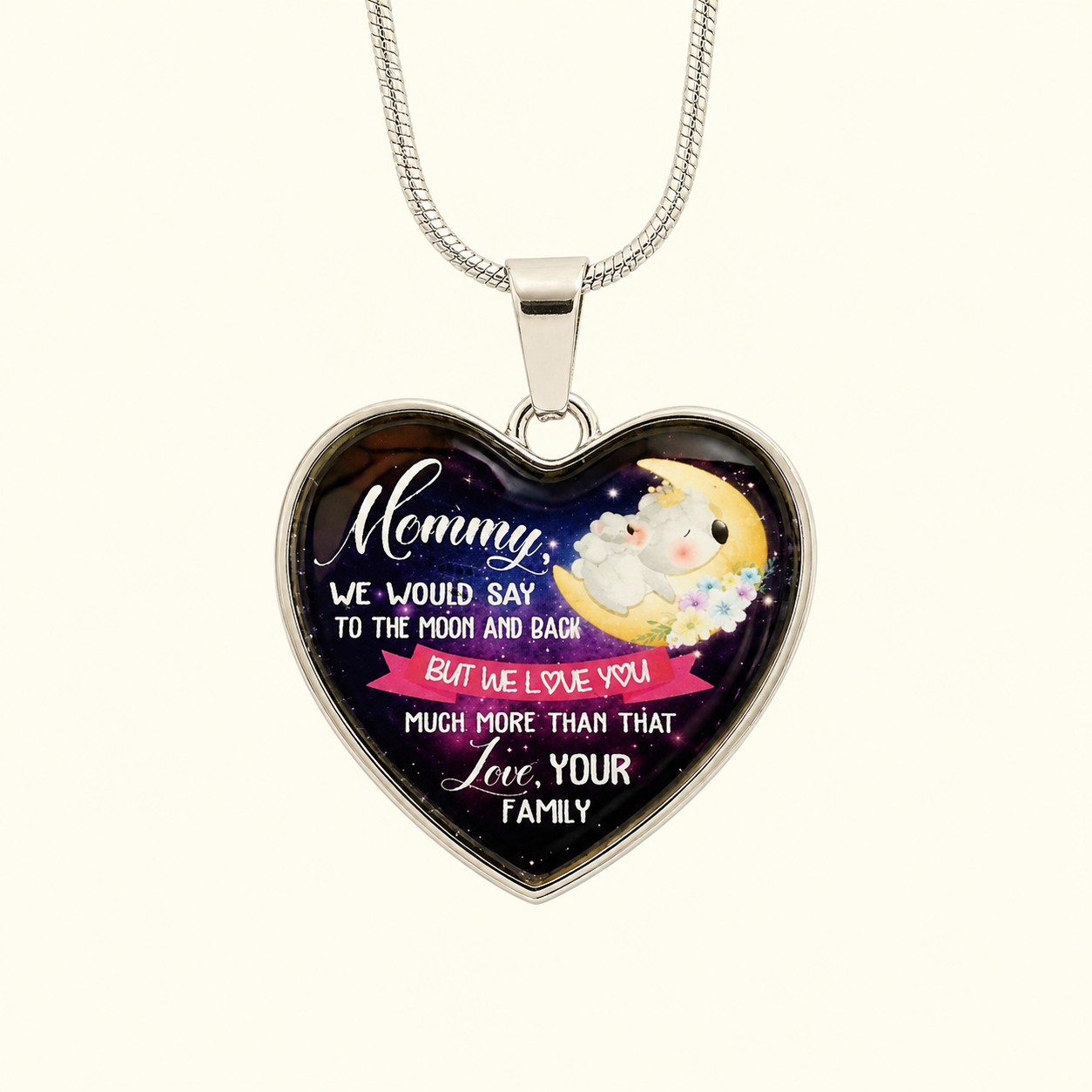 Mommy Moon and Back Heart Necklace – Family Love Gift