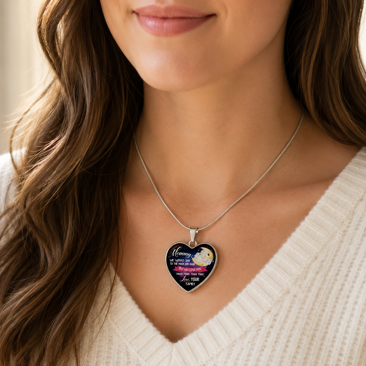 Mommy Moon and Back Heart Necklace – Family Love Gift