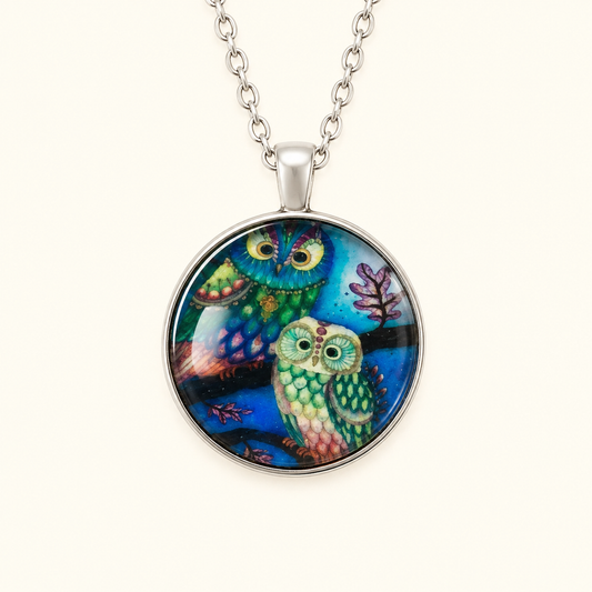 Colorful Owl Necklace – Whimsical Owl Pendant Nature Jewelry Gift
