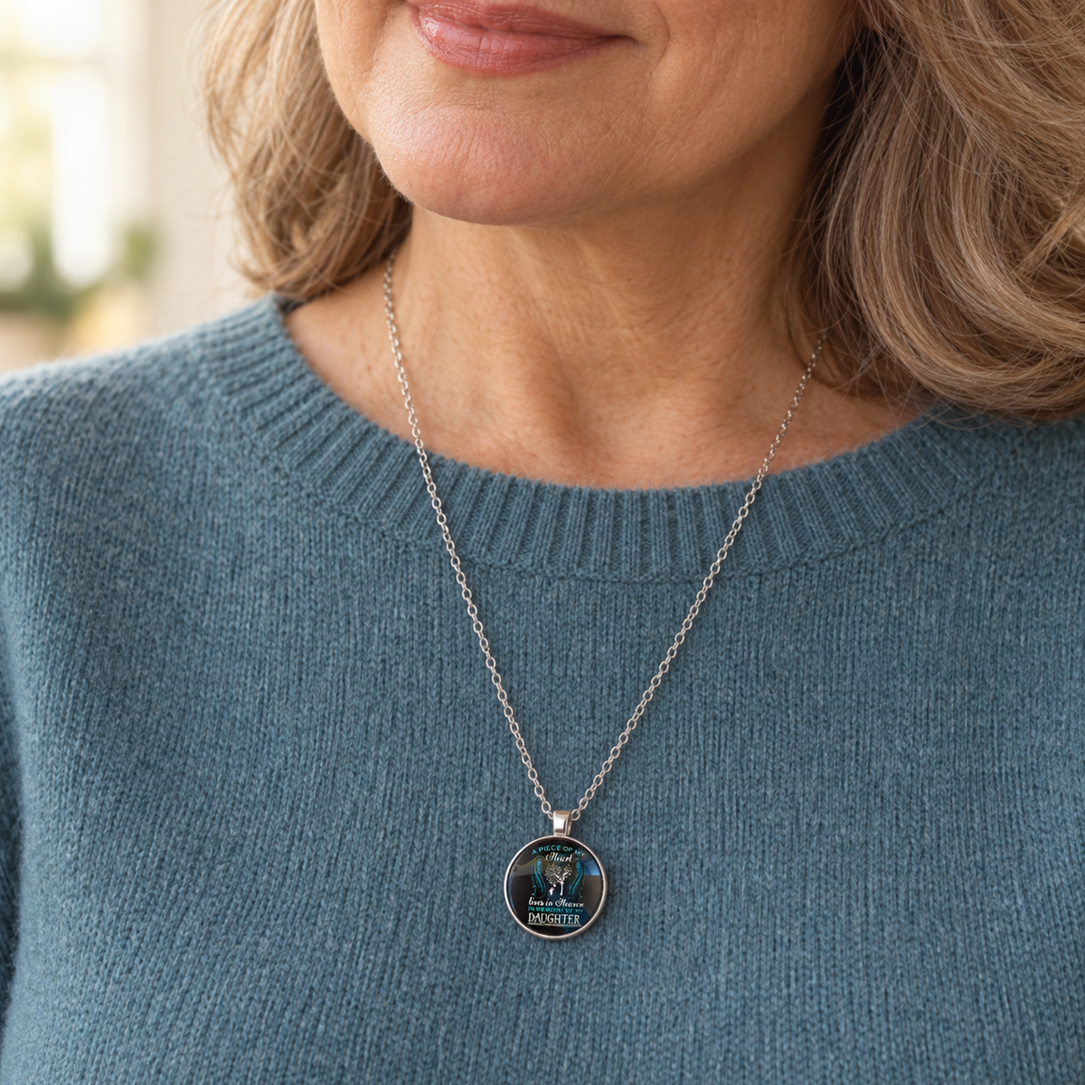 Memorial necklace honoring a daughter who lives in Heaven