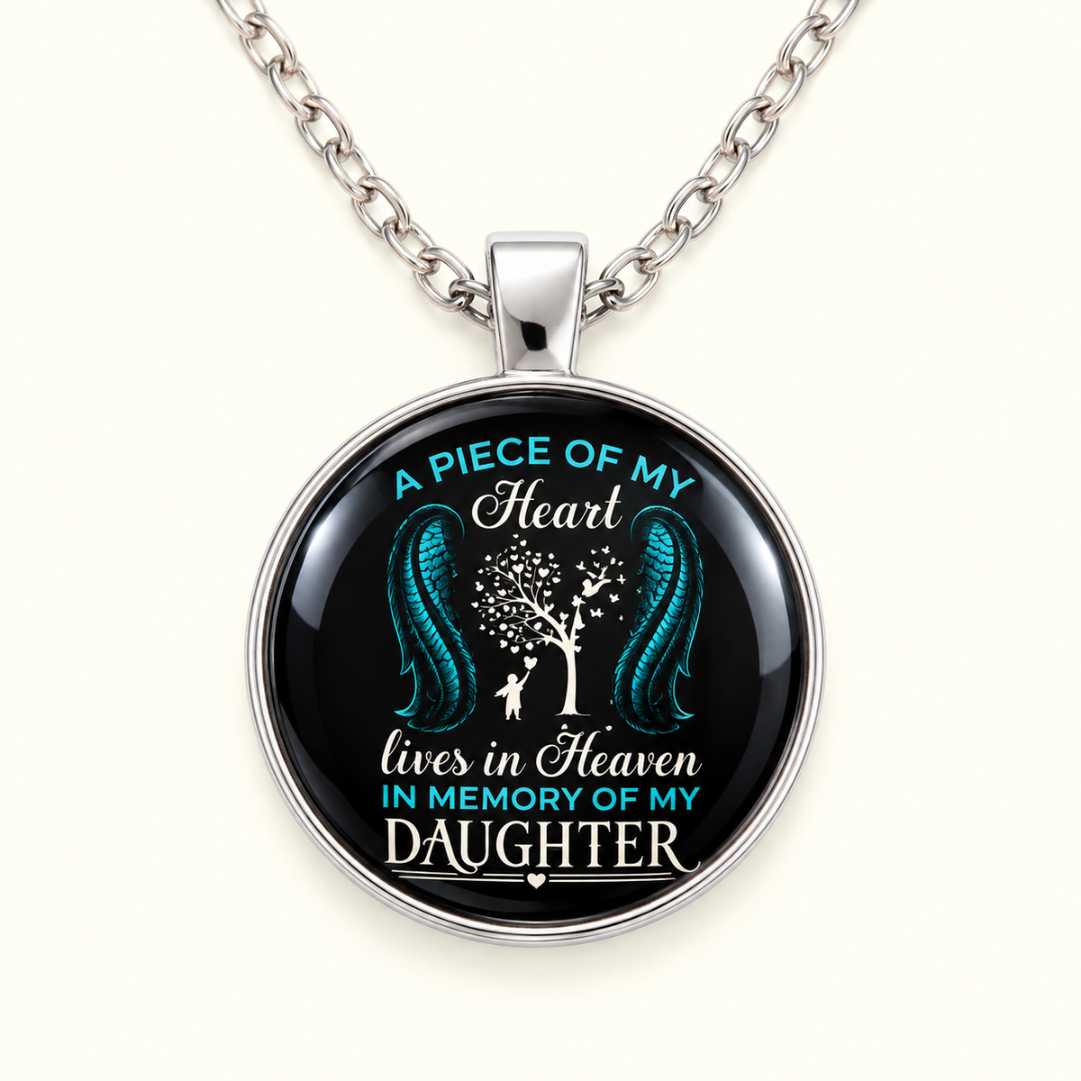 Memorial necklace honoring a daughter who lives in Heaven
