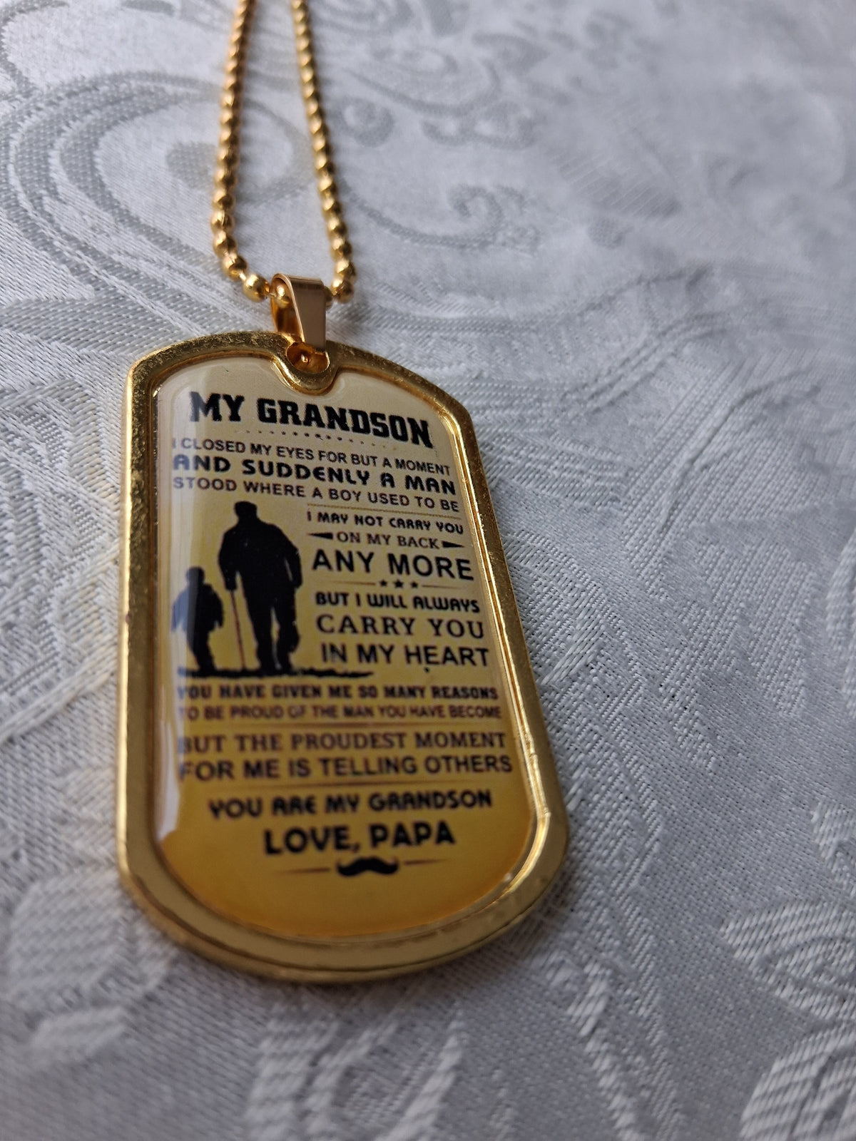 To My Grandson Necklace from Papa – Carry You in My Heart Forever Dog Tag Pendant Gift