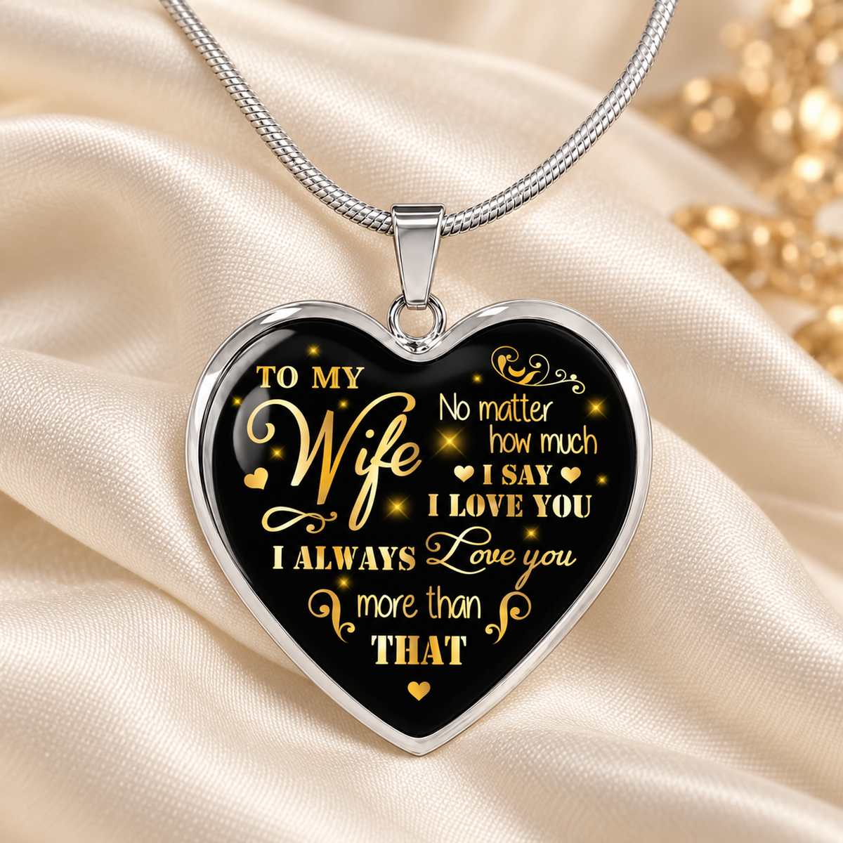 Romantic heart necklace for wife displayed in an elegant boutique setting