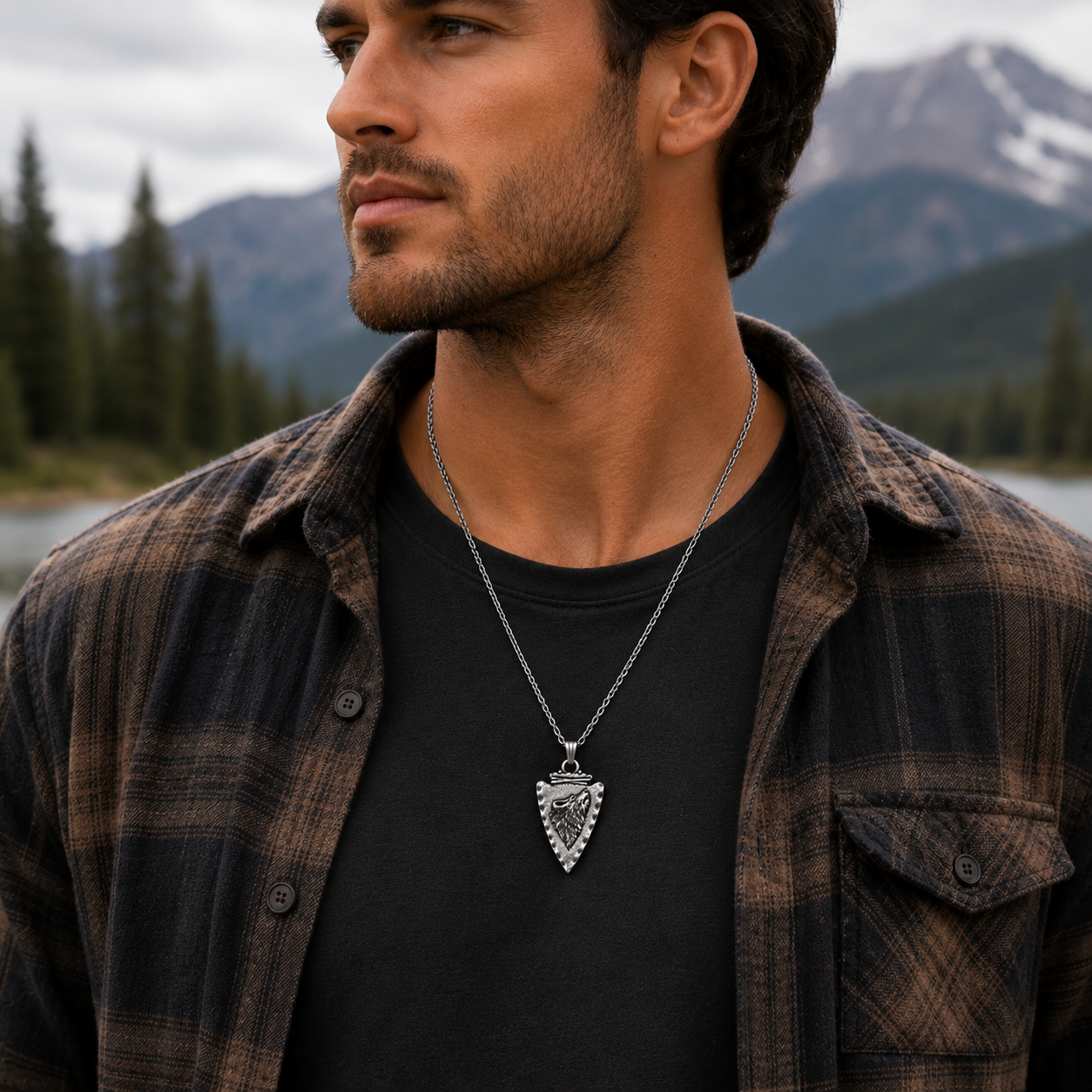 Wolf Arrowhead Necklace