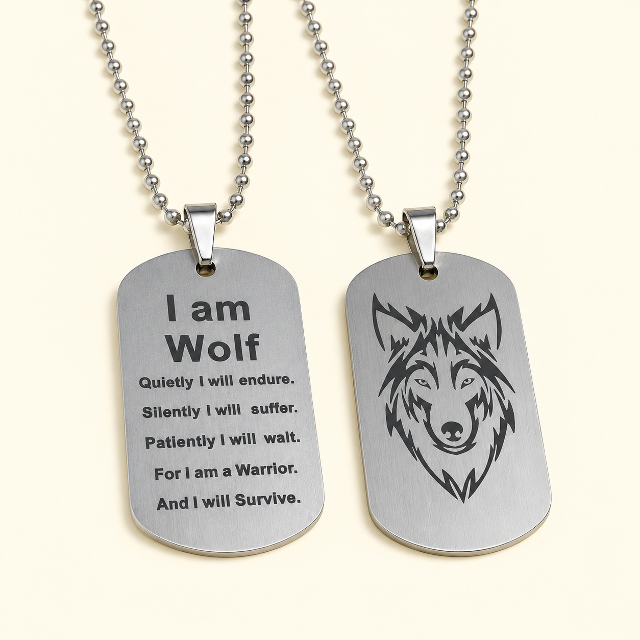 I Am Wolf Warrior Necklace – Wolf Dog Tag Pendant