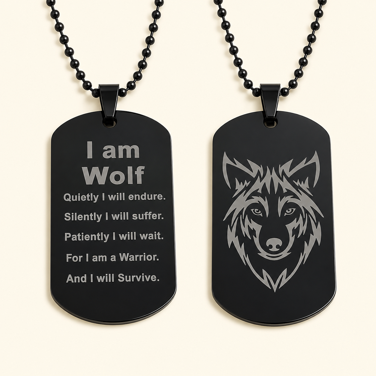 I Am Wolf Warrior Necklace – Wolf Dog Tag Pendant