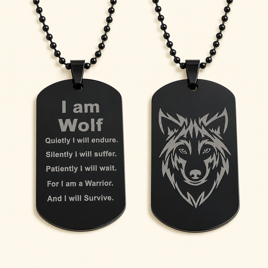 I Am Wolf Warrior Necklace – Wolf Dog Tag Pendant