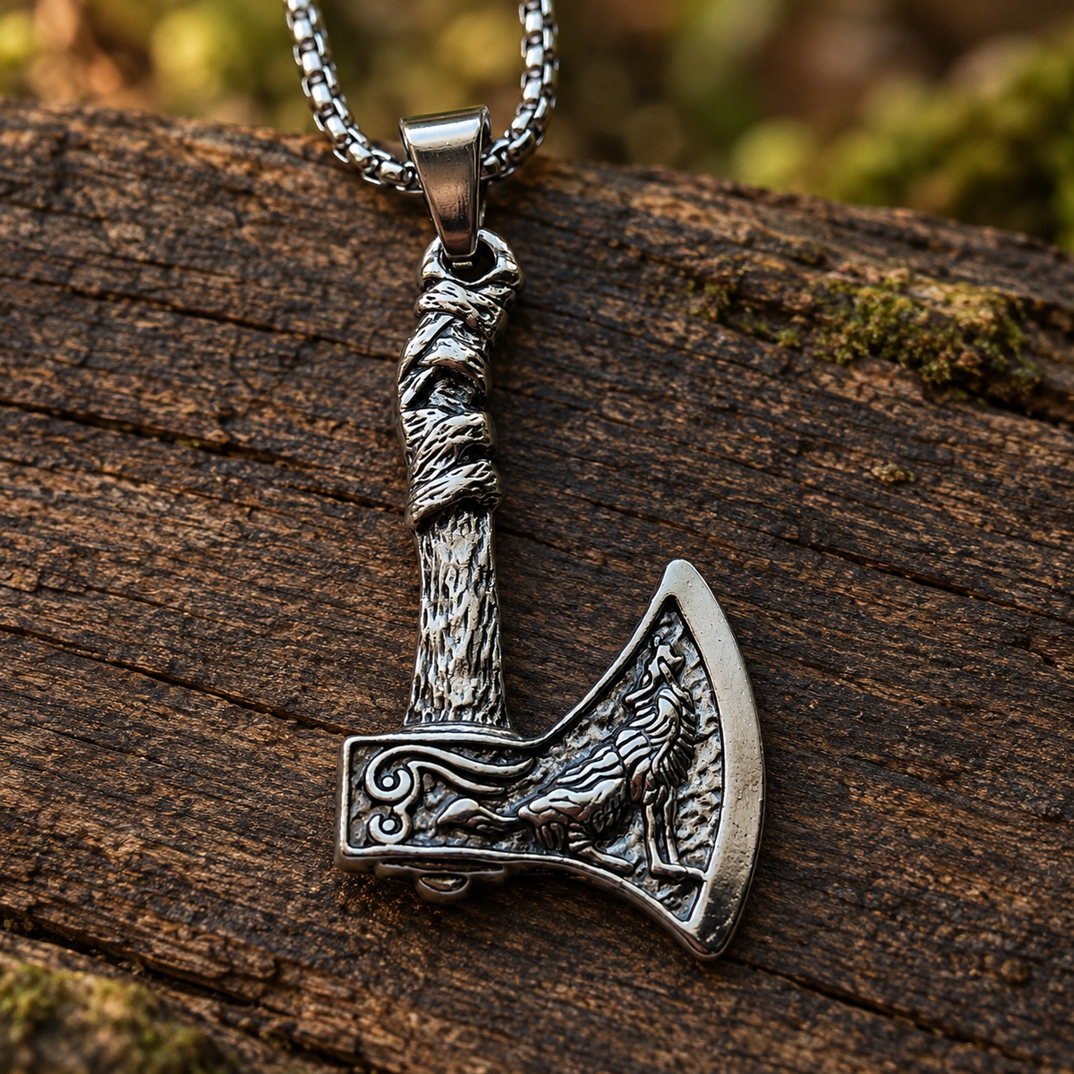 Howling Wolf Axe Necklace | Detailed Pendant for Men